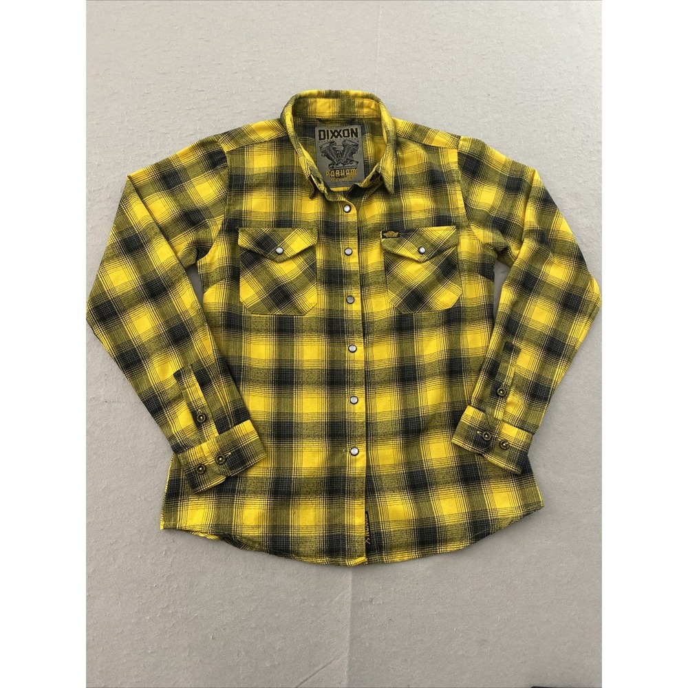 Dixxon Flannel Company Shirt Mens Medium Black Yellow Parham Panhead Long Sleeve
